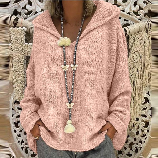 

women's sweaters solid color women fashion loose large size hood long sleeves sweater pullover mujer moda 2021 invierno, White;black