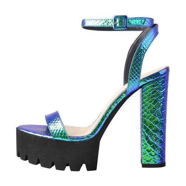 

sandals onlymaker women summer platform mixed colors snake print block round high heels ankle buckle strap open toe modern trend, Black