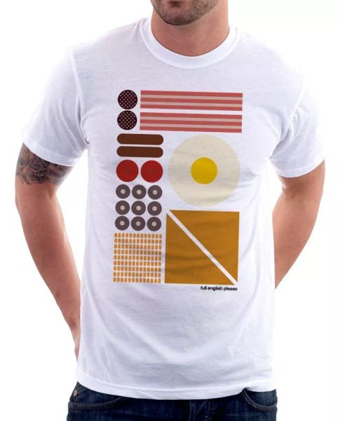 

Full English Breakfast food continental egg sausages bacon tshirt 9457, White;black