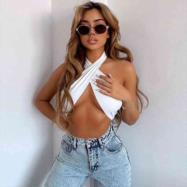 

clothes summer short exotic womens tank y2k sleeveless chain halter crop harajuku streetwear, White