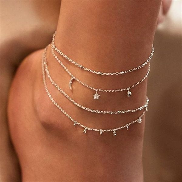 

anklets summer boho moon star anklet for women gold multilayer crystal ankle bracelet foot chain leg beach accessories jewelry, Red;blue