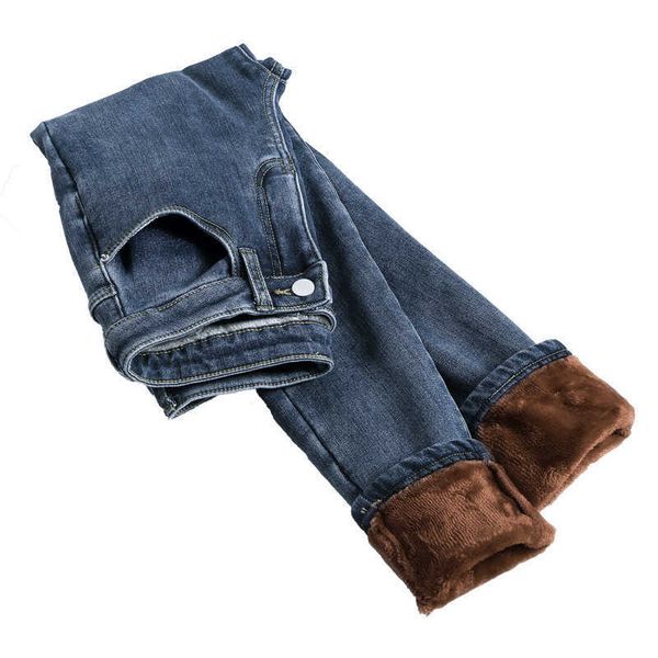 

plush and thickened jeans women's 2021 winter korean version high waist, thin high, versatile pencil leggings fashion, Black;white