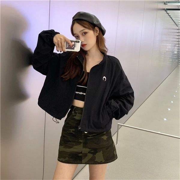 

short versatile loose student han fan moon jacket 210914, Black;brown