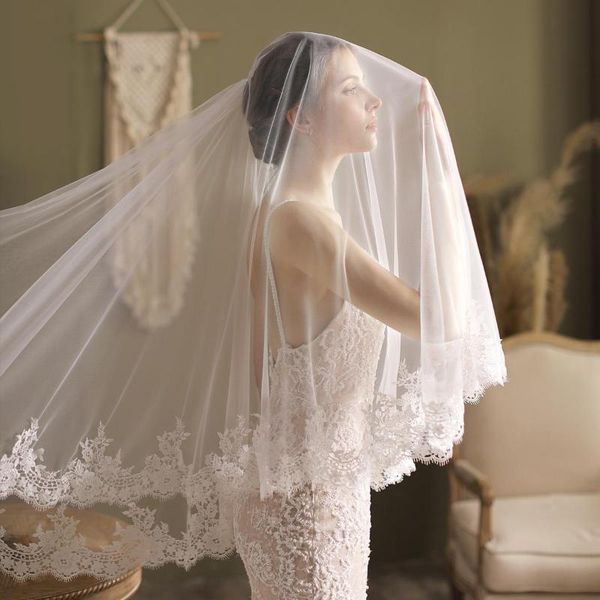

bridal veils wedding soft tulle with floral applique veil arrival, Black