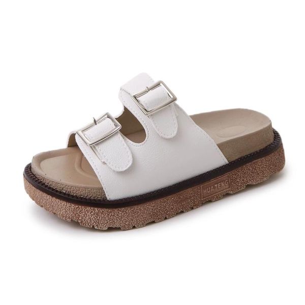 

slippers women summer outdoor platform shoes buckle slides flat heel beach fashion flip flop sandals casual, Black
