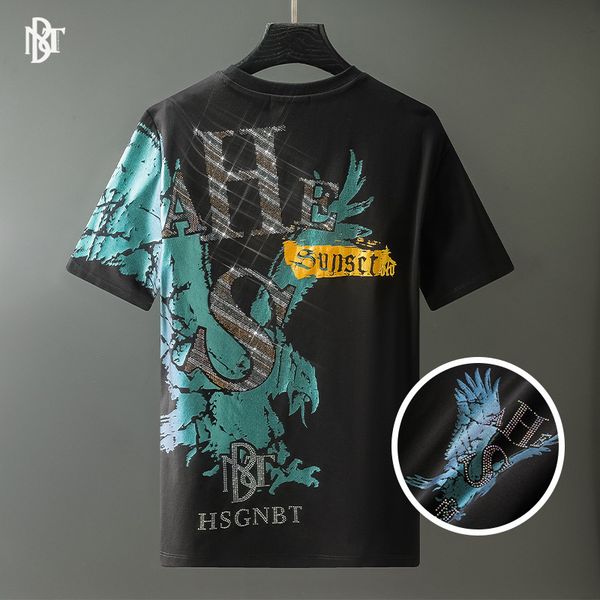 

tuishang men's clothing - 2021 summer fashion brand personality chameleon printing dip diamond eagle round neck short sve t-shirt men, White;black