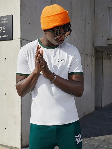 

men letter pattern colorblock tee h989#, White;black