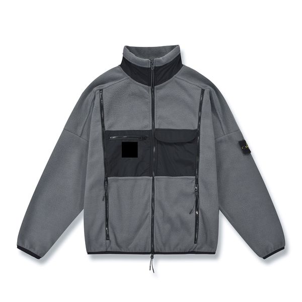 

designer mens jackets stone winter coat oney polar fleece lamb wool multi-pocket warm zipper jacket stand-up collar cardigan top, Black;brown