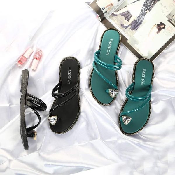 

daily dadong crystal beach sandal women's water drill wear fashion flat bottomed versatile students in summer slippers, Black