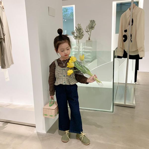 

jeans girls' straight leg wide 2021 korean casual loose trouser micro open pants 3-134, Blue