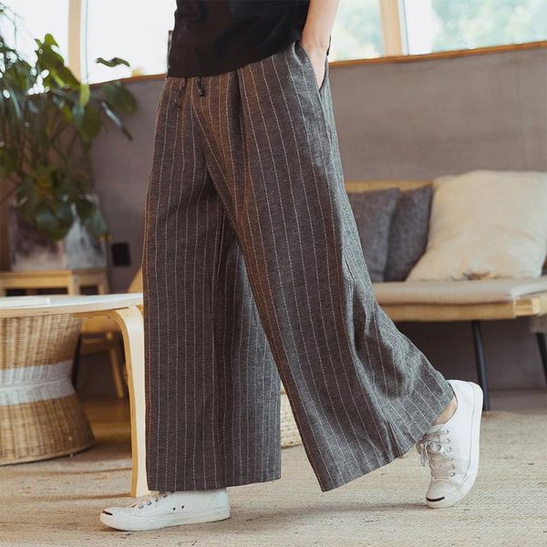 

men's pants spring and autumn cotton linen casual men chinese style skirt male loose large straight leg, Black