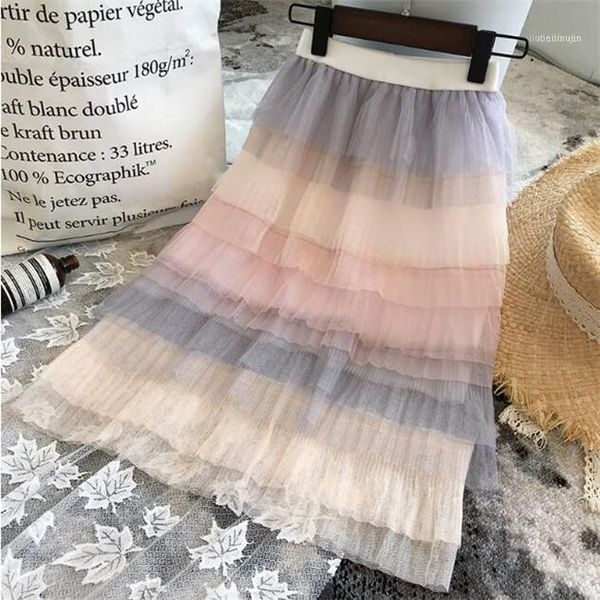 

skirts children fashion girl skirt baby gradual change rainbow d6011, Blue