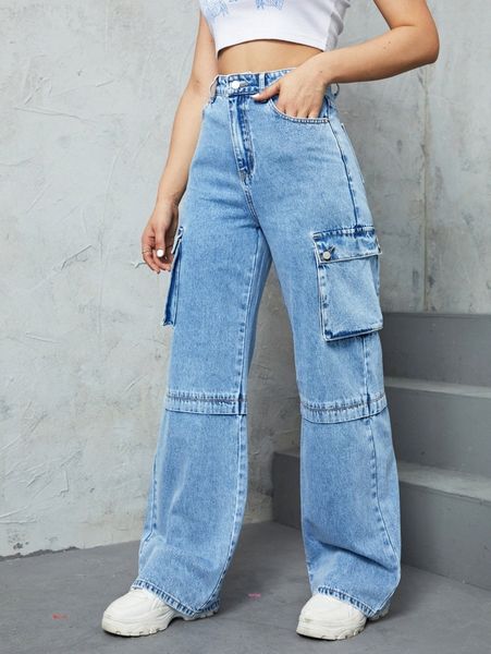 

flap picket high waist jeans r8oy#, Blue