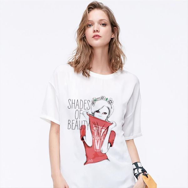 

summer modern beauty print women harajuku fashion o neck short sleeve white female clothing