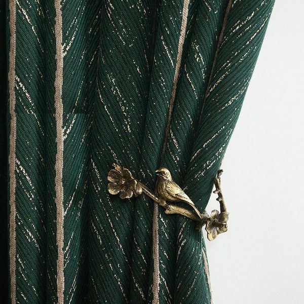 

nordic ins curtains for living room bedroom american light luxury retro green fish bone finished product customization curtain & drapes