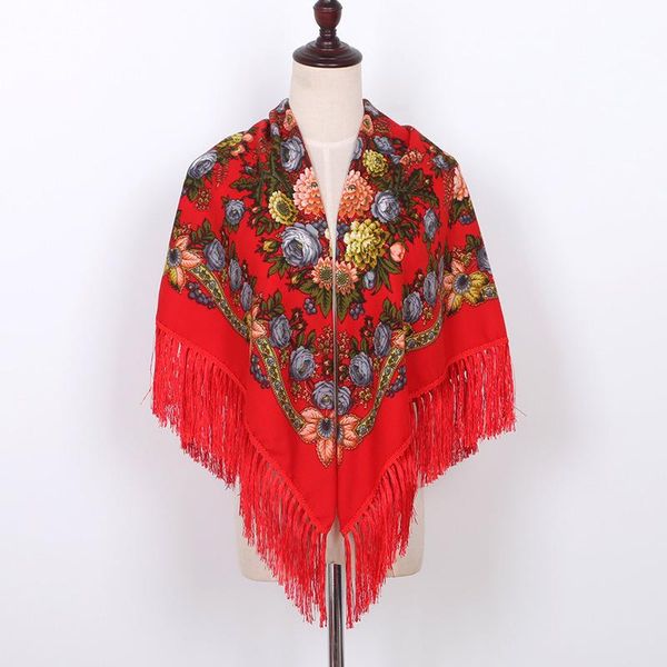

scarves printed russian national romantic cotton scarf spring and autumn decoration muslim women's square rural shawl, Blue;gray