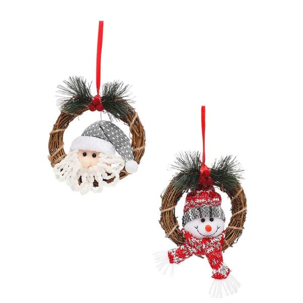 

party decoration 2pcs christmas rattan garland pendant xmas doll wreath hanging decor