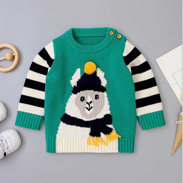 

autumn winter boy girl long sleeve cartoon jacquard weave knitted sweater boys for girls kids stripe sweaters black friday zkhc, Blue