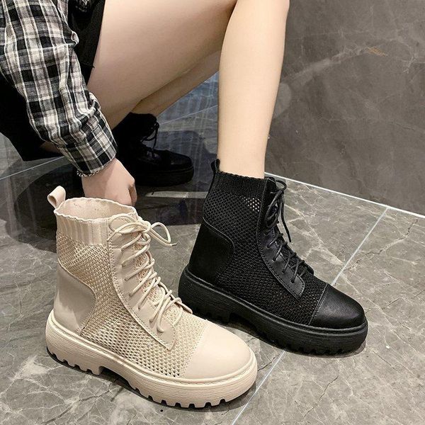 

sandals fashion british style female students breathable boots roman hollow out flying weave women, Black
