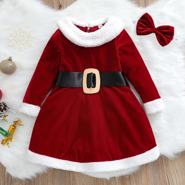 

girl's dresses toddler kids baby girls christmas outfit long sleeve red velvet princess fur dress with belt children santa xmas gifts h, Red;yellow