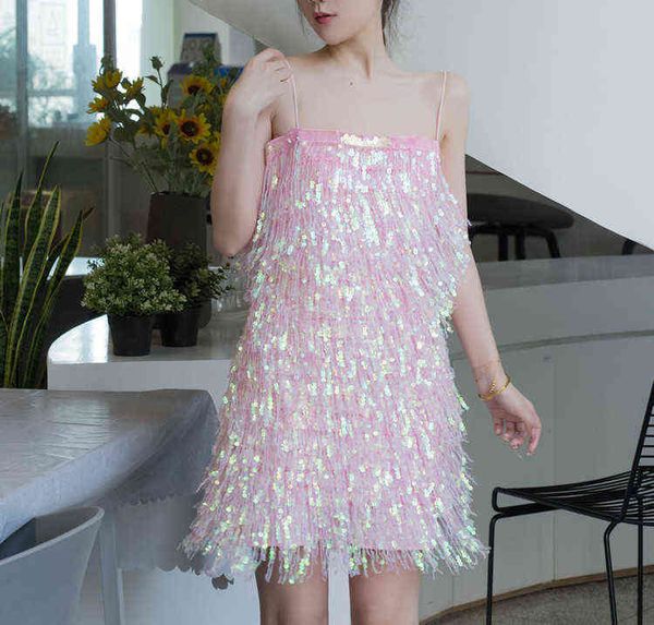 

women's clothing casual dresses a heavy industry pink dream sequin tassel bra one-line collar suspender skirt party banquet dresses, Black;gray