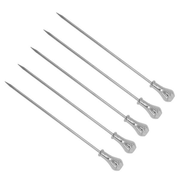 

forks 5pcs stainless steel cocktail spears creative fruit salad picks dessert fork for party bar (teardrop)