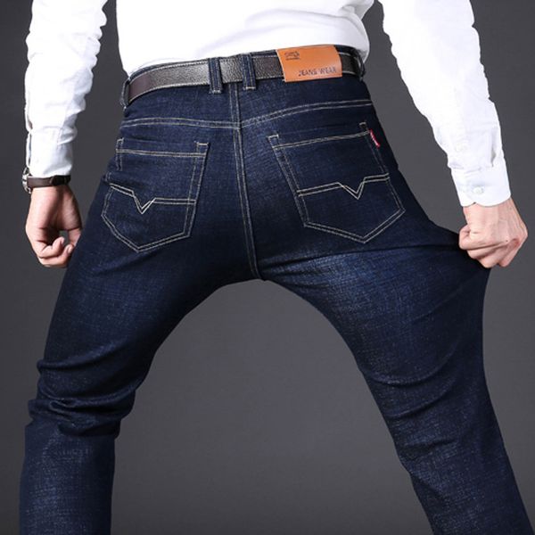

stretch jeans straight loose large business casual youth men's pants trend, Blue