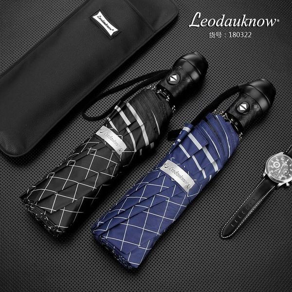 

umbrellas leodauknow fully automatic three folding business luxury car wind protection and rainproof men's sunny rain umbrella