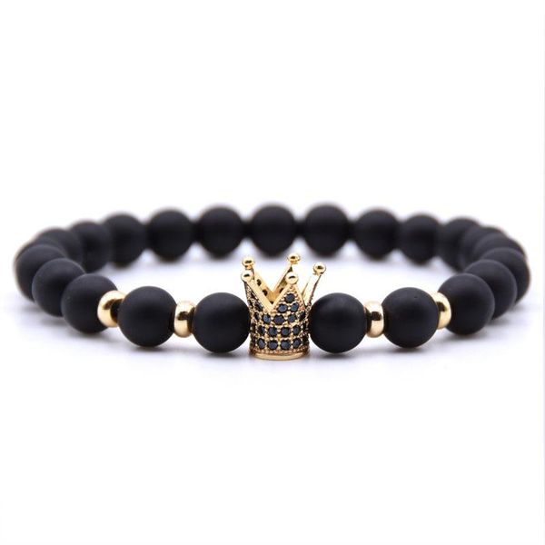 

8mm fashion black natural stone beads bracelets for men simple round personalized gift women accessories jewelry crown chain beaded, strands