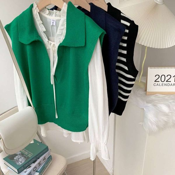 

knitted vest women's autumn fashion thin v-neck sweater vest loose outer top, White