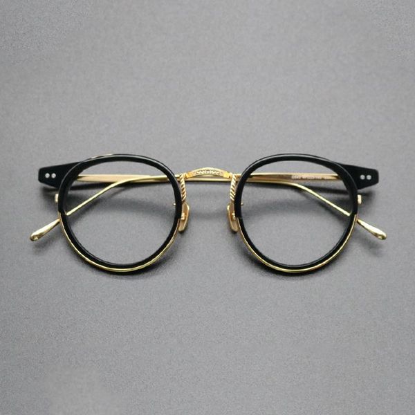 

round acetate eyeglasses frame men women vintage optical myopia prescription titanium glasses male eyewear fashion sunglasses f frames, Black