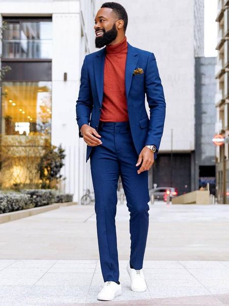 

men's suits & blazers royal blue slim fit mens notched lapel male tuxedos for wedding two pieces groom wear back vent prom jackets, White;black