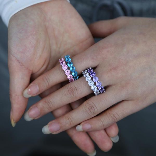 

blue pink white purple cz rhinestone princess cut women finger rings for wedding engagement band bridal wholesale, Slivery;golden