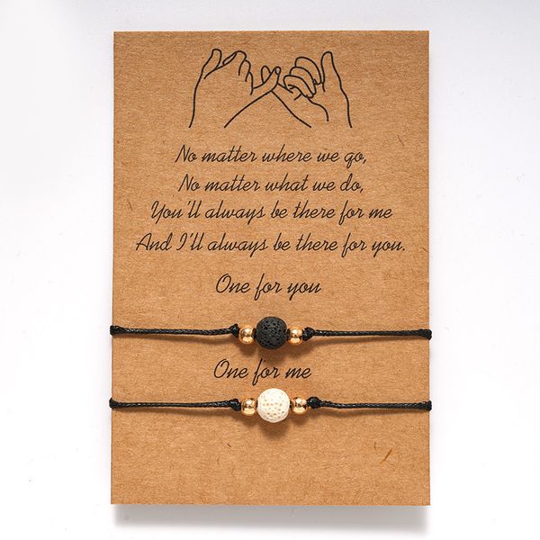 

braided 2pcs/set charm bracelet for friendship couples natural volcanic rock pendant bangles women man lucky wish jewelry, Golden;silver