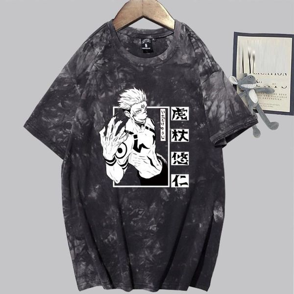 

men's t-shirts jujutsu kaisen itadori anime t-shirt fashion short sleeve o-neck casual tie dye uniex cloths, White;black