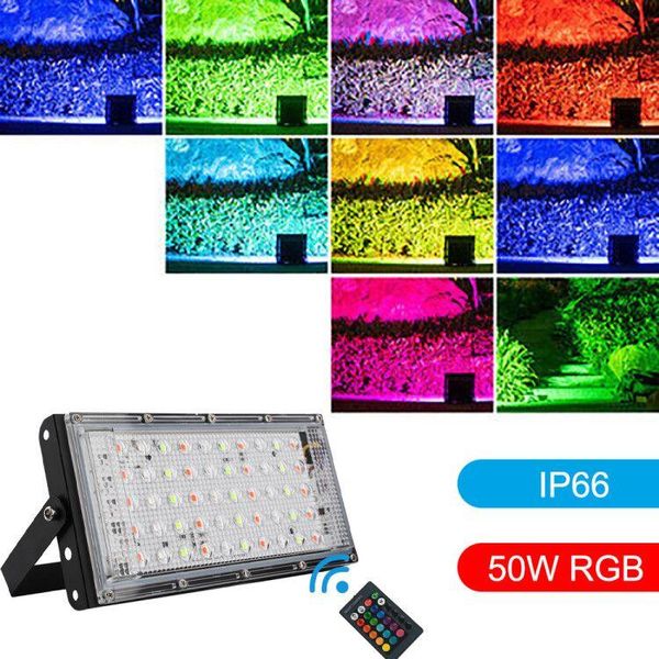 

floodlights ac220-240v floodlight 50w led flood light rgb 7 modes waterproof ip66 spotlight wall street with remote control