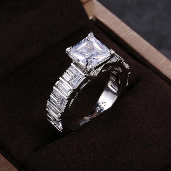 

wedding rings luxury male female white crystal stone ring classic silver color for women hip hop square zircon engagement, Slivery;golden