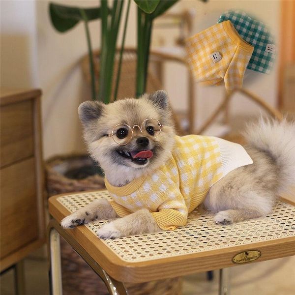

fashion korea ins style cute toast plaid shape pet clothes warm soft dog sweater puppy cotton costume clothing supplies apparel