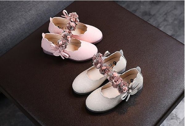 

children's flats lace big flower princess party performance shoes baby student girl shoes for kids soft sole leather flats d, Black;red