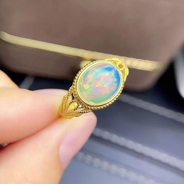 

cluster rings natural opal lady ring 925 sterling silver inlay for romantic love gift girlfriend wedding anniversary party, Golden;silver