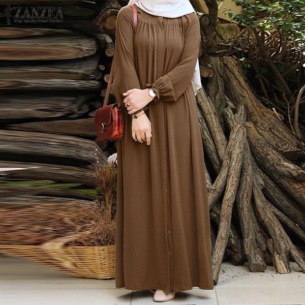 

casual dresses zanzea women vintage dubai abaya turkey hijab dress autumn sundress solid muslim islamic clothing long sleeve maxi, Black;gray