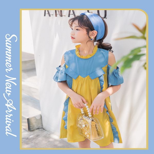 

girl's dresses summer teenagers girl patchwork ruffles princess kids fashion clothes e2098 y3um, Red;yellow