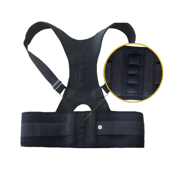 

men women braces & supports belt shoulder posture 10 magnets corrector brace back support, Black;blue