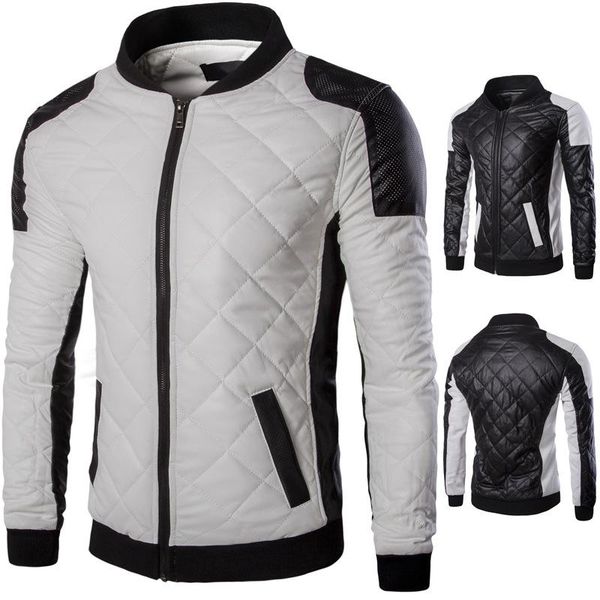 

high-quality autumn and winter men's motorcycle stand-up collar leather jacket fashion color matching men fur & faux, Black