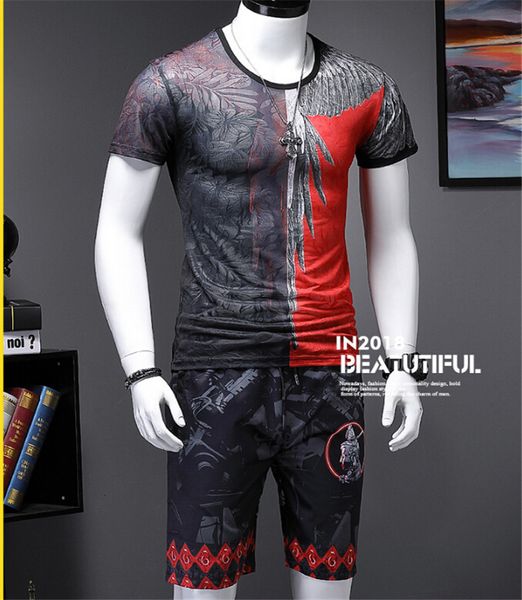 

tracksuits thai style fashion man 2 pcs suit leisure ice cotton short-sleeved tracksuit thin summer, Gray