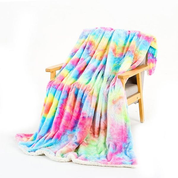 

blankets 100% polyester furry fluffy doule layer blanket rainbow tone faux fur winter home decor sofa couch throw