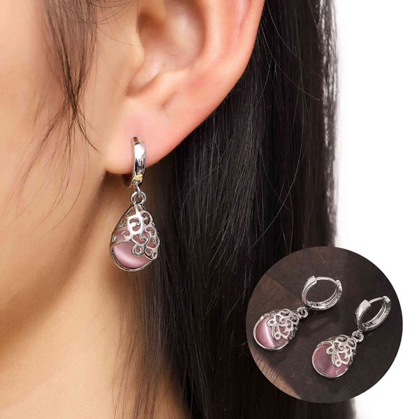 

2021 fashion new earrings women's moon cat's eye earrings water drop gradient bohemian ear clip, Silver