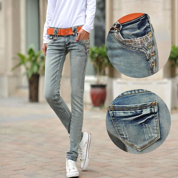 

spring casual pants slim skinny jeans pencil female long trousers women's denim women, Blue