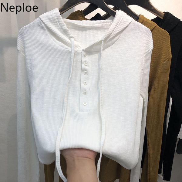 

neploe hooded sweatshirt women's spring casual thin long-sleeved solid bottoming hoodie knitted slim all match plus size 210422, Black