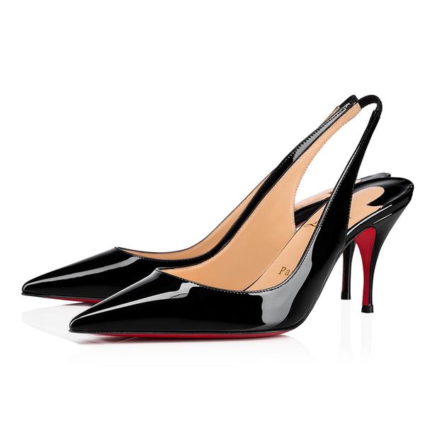 

luxury sandals women pumps pointed toe red bottom women's shoes double pump ankle strap high heels leather stiletto heel [original box], Black